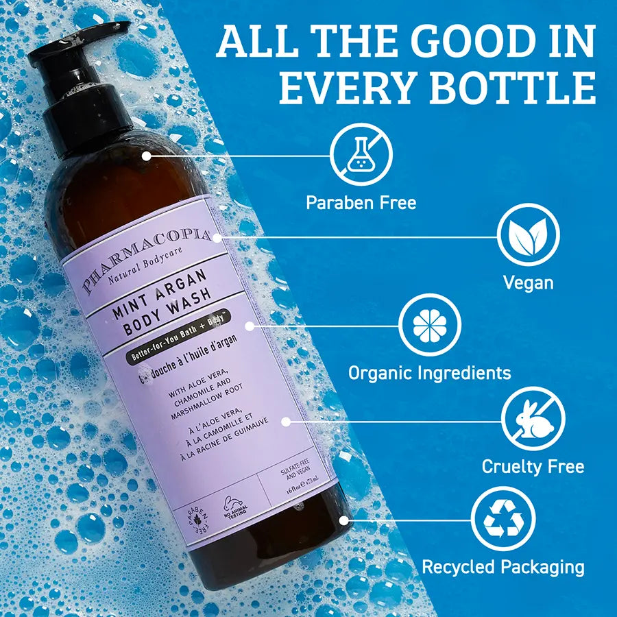 Pharmacopia Mint Argan Body Wash uses Recycled Packaging 